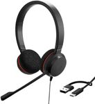 Jabra Evolve 20 Stereo Headset – Microsoft Certified Headphones for VoIP Softphone with Passive Noise Cancellation – USB-C/A – Black