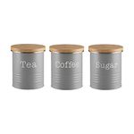 EHC Tea Sugar Coffee Canisters, Set of 3 Tea Sugar Coffee Containers Set, Storage Jars With lids Airtight, Grey