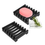 Set of 2 Soap Dishes, Silicone Soap Case Saver, Shower Soap Box, Easy Cleaning, Drying, Sink, Bath Deck, Soap Dish Dish Dish for Soap (Black)