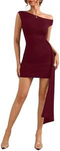winkbay Women's Asymmetrical Mini Dress Neck Ruched Draped Cocktail Party Bodycon Pencil Dresses Burgundy Large