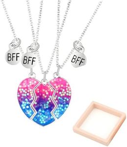 RTRTGS Pack of 3 BFF Chains Best Friends Friendship Necklace Birthday Gifts Chain Pendant Gifts for Girls (Pink and Blue), Sterling Silver