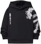 GORGLITTER Boy's Graphic Hoodies Dragon Print Long Sleeve Hooded Pullover Sweatshirts Black 10Y