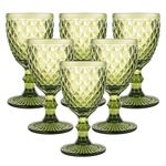 Green Vintage Wine Glasses Set of 6, 10 OZ Colored Glass Water Goblets with Heavy Base, Dishwasher Safe, Beautiful Modern Hot/Cold Glassware for Wedding, Party, Holidays, Anniversary, Juice, Beverage