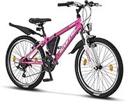 Licorne Bike Effect Premium Mountain Bike 24 inch Wheels Pink & White – Bicycle for Boys, Girls, Men and Women –21 Gear Speed – Front Suspension Mountain Bike​