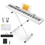 Donner DEP-1 Piano Keyboard 88 Keys, Beginner Digital Keyboard Piano Velocity-Sensitive Keys, Portable Electric Piano with Stand, Sustain Pedal, Carrying Case and Keyboard Stickers, White