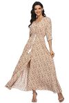 Ferrendo Women's Floral Maxi Dress Button Up Split Flowy Bohemian Party Beach Dresses, F-beige, XXL