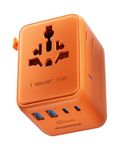 MOMAX Universal Travel Adapter,70W GaN Charing with UK/EU/AU/US Plugs, Mini Travel Plug Adapter UK To European Plug Adaptor 3USB-C & 2USB-A, Adapter Plug for Tablets Phone Watch,Orange