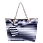 DonDon Large Beach bag for women with zip Waterproof Pool bag holiday bag Maritime Stripes Dark Blue White