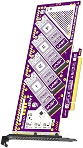 JEYI PCIe 5.0 X16 to Quad NVMe M.2 Adapter (45° Angled), Backwards Compatible with PCIe 4.0/3.0, Requires PCIe Bifurcation, Supports 4 x M.2 2280 SSDs for RAID and up to 32TB Storage