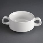 Olympia Athena Hotelware Stacking White Handled Soup Bowls 290ml / 10 1/4 ounce, Pack of 12, Diameter: 107mm / 4 1/4 inch, Chip Resistant Porcelain, Catering and Restaurant Grade | CF369