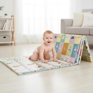 BabyPro Reversible Baby Play Mat, BPA-Free XPE Foam, Foldable, Bounce-Back Foam, Waterproof Learning & Crawling Mat, 6.5x4.5 ft, 0.6cm Thick, Soft, Safe, Portable Floor Mat for Babies & Toddlers, XL