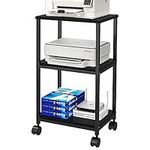 Simple Trending 3 Tier Mobile Wooden Printer Stand, Multi-Purpose Office Organizer for Fax Machine, Files, Books, Black