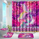 Poedist 4 Pcs Bathroom Shower Curtain Set,Kid's Bathroom Set,Mermaid's Tail Shower Curtain Sets with Rugs(Bath Mat,U Shape and Toilet Lid Cover Mat) and 12 Hooks
