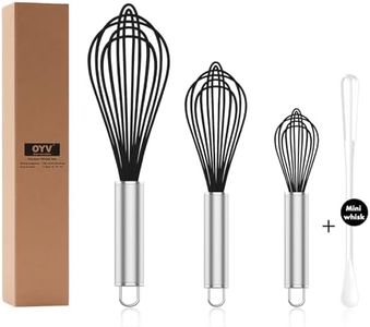 OYV Silicone Whisk,3 pack Professional whisks for cooking non scratch,Stainless Steel & Silicone wisk,plastic rubber whisk for nonstick cookware,small silicone whisk set,black