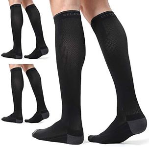 CelerSport 3 Pairs Compression Socks for Men and Women 20-30 mmHg Running Support Socks, Black (3 Pack), XX-Large