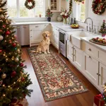 U'Artlines 2' x 5' Boho Hallway Runner Rug, Non Slip Washable Vintage Farmhouse Accent Area Rug Carpet for Kitchen Entryway Laundry and Living Room (Rust＆Teal)