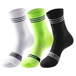 Lalent 3 Pairs Men's Cycling Socks for Mountain Biking, Spinning, Road Cycling & Racing, Compression Breathable Running Trekking Camping Hiking Walking Athletic Crew Socks (Black/White/Green 3Pairs)