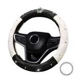 coofig Steering Wheel Covers with Bling Diamond,Universal Leather Anti-Slip Car Steering Wheel Cover Sparkly Crown Car Accessories for Women Ladies (Black White)