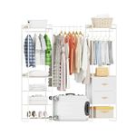 SANGMUCEN Clothes Rack, 70.8 Inch Heavy Duty Garment Rack, Freestanding Wardrobe Closet with 1 Extendable Hanging Rod, 2 Drawers and 8 Shelves, Adjustable Closet Rack, Space-Saving, White