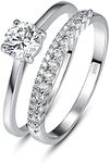 Yaresul 925 Sterling Silver Solitaire Ring Set, Round Cut Cubic Zirconia Bridal Sets Wedding & Engagement Ring for Women, Size 9.5