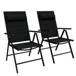 Outsunny Set of 2 Patio Folding Chairs with Adjustable Back, Aluminium Dining Chairs with Breathable Mesh Fabric Padded Seat and Backrest, Headrest for Outdoor Garden Lawn, Black