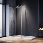 ELEGANT 800mm Wet Room Shower Screen Panel 8mm Easy Clean Glass Walk in Shower Enclosure with 300mm Flipper Panel