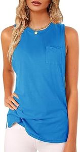 Women's High Neck Tank Top Sleeveless Blouse Plain T Shirts Pocket Cami Summer Tops Medium