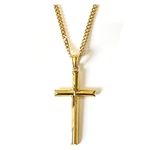 LIFETIME BLING 18K Gold Chain Cross Pendant Necklace for Men, Women 3MM Cuban Curb Chain w/real strong Solid Clasp gift for husband, wife Religious Beveled Edges (22)