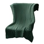 SAOL 100% Merino Wool Heavy Cable Knit Blanket Throw 42" x 62" (106 X 157 cm) (Green)