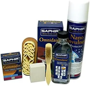 SAPHIR Suede & Nubuck Total Care Set for shoes, boots, couches, jackets, chairs, gloves, purse - 4 Items - Protector Spray, Valentino Garemi Crepe Brush, Cleaner & Saphir Gum, Neutral Omnidaim