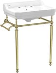 Whitehaus Collection WHV024-L33-3H-B Console Sink, 23.5"L x 20"W x 33"H, White/Polished Brass