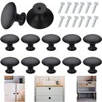 WDAFLG 12 Pieces 30mm Round Cupboard Knobs, Black Solid Knobs Handles Vintage Cabinet Knobs with 12 Screws for Furniture Drawer Wardrobes Bathroom Doors