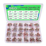 AOICRIE 960PCS Ceramic Capacitor Assortment Kit, 24 Types Capacitors Range 2pf to 0.1uf with Storage Box for Hobby Electronics, Audio-Video and Car Repair