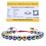 Certified Natural Healing Crystal Bracelet for Women Men - AAA Grade Original Healing Gemstone Adjustable Bracelet for Yoga Reiki Meditation Feng Shui (Mystic Hematite)