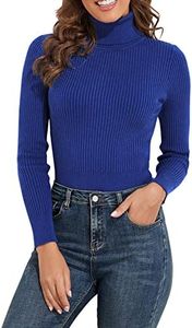 PrettyGuide Women's Ribbed Turtleneck Long Sleeve Sweater Blue L