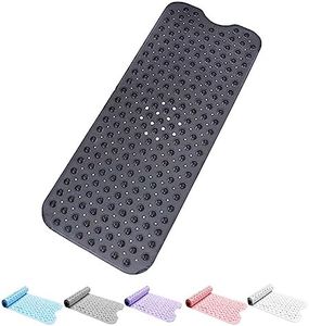 Bath Mat Non Slip Anti Mould 100x40cm - Extra Large Shower Mats with Suction Cups and Drain Holes, Rubber Bathtub Mat for Bathroom, Machine Washable (Clear Black)