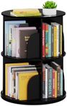 SpaceAid 2 Tier Rotating Bookshelf Tower, Spinning Bookcase Lazy Susan, Revolving 360 Book Shelf Storage Round Carousel, Vertical Rotate Turning Spiral Corner Organizer, Black