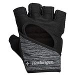 Harbinger FlexFit Women's Weight Lifting Gloves, Wash and Dry Leather, Vented StretchBack Mesh Gym Gloves, Black/Heather Grey, L