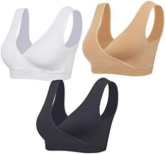 Lemef Nursing Sleep Bras Wirefree Maternity Breastfeeding Bras 3 Pack, Black&Beige&White, M