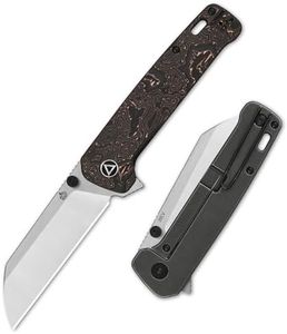 QSP Penguin Plus Folding Pocket Knife, 3.38" CPM20CV Two Tone Satin Blade EDC Knife, Front Coper Foil CF & Back Black Titanium Stonewash Handle, Frame Lock, Reversible Wire Deep Carry Clip