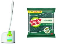 Scotch-Brite Premium Toilet Plastic Brush with Round Container (Blue/White) (Blue/White) & Scrub Pad, Large (Pack of 6) Combo