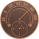 Whitehall Products 1782 Solstice Thermometer Clock, Antique Copper