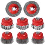 Dingbaayee 8Pack Wire Wheel Cup Brush Set, 3&4 Inch Twisted Knotted & Coarse Crimped Wire Wheel Brush for 4 1/2 Angle Grinders, 5/8 -11 Inch Threaded Arbor, Heavy Cleaning Rust Stripping Abrasive