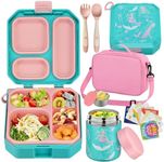 wiwens Bento Lunch Box for Kids with 12oz Soup Thermo Leak-Proof Lunch Food Container with 5 Compartment Thermo Hot Food Jar and Insulated Lunch Bag for Kid Toddler Girls Boys to School