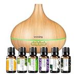 Aroma Essential Oil Diffuser / 500 mL Aromatherapy Set with Six Bottles of Scented Oil/Home or Spa/Mist Humidifier/Ultrasonic Vaporizer (Natural Wood Grain)