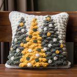 Grey and Yellow Christmas Tree DIY Latch Hook Pillow with Printed Canvas Crochet Yarn Embroidery Cushion Handmade Hook and Latch Kit Pillowcase for Christmas Decoration 43x43cm(2)