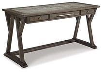 Signature Design by Ashley - Luxenford Large Home Office Desk - Casual - 3 Drawers/Faux Bluestone Inset Top - Grayish Brown Finish - Brushed Nickel Hardware