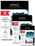 ARTIOS Artists' Watercolor Paper Combo - A3 (12 Sheets) + A4 (24 Sheets) + A5 (24 Sheets) 300 GSM 100% Cotton, Cold-Pressed, Handmade Papers for Watercolour, Acrylic, Gouache, Ink & Mixed Media