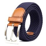 Woodland Leathers Elastic Braided Belt, Unisex Men Women Casual Stretch Woven Belt (Navy, Medium-Large)