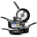 SereneLife Kitchenware Pots & Pans Basic Kitchen Cookware, Black Non-Stick Coating Inside, Heat Resistant Lacquer (6-Piece Set), One Size